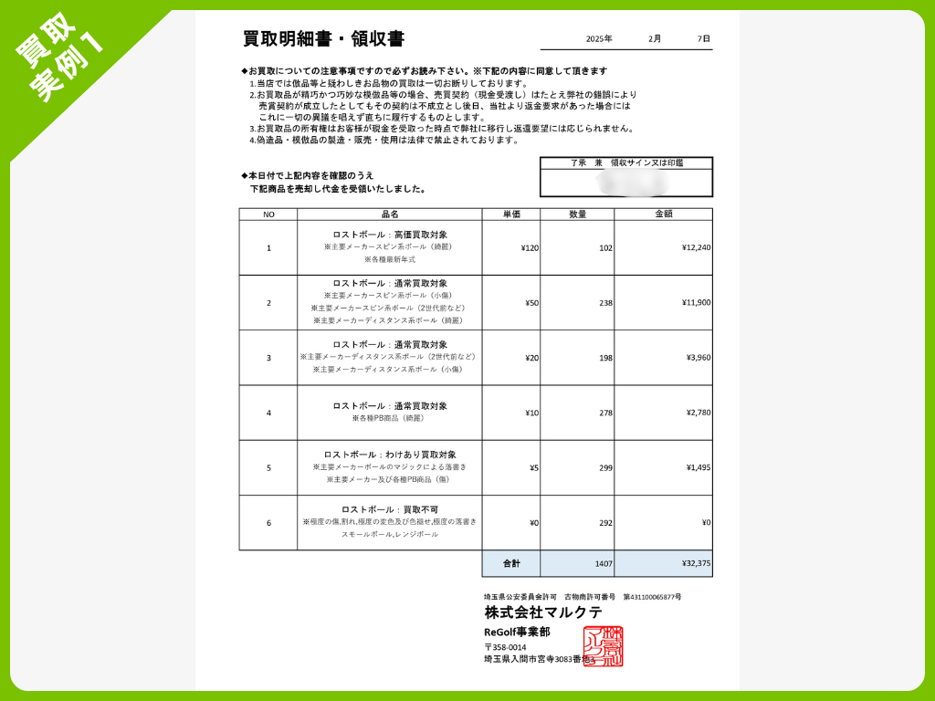 ロストボールの買取実例その1